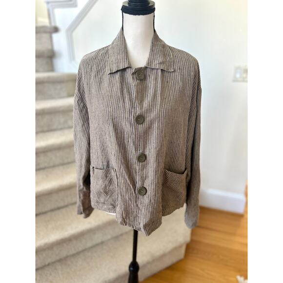 FLAX Brown, Grey, Purple Pin Stripe Linen Blazer - Picture 1 of 7
